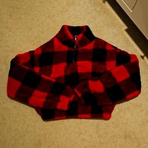 Red & black plaid Fleece crop top